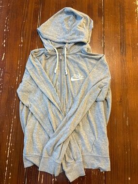 Nike Light Gray Full-Zip Hoodie with White Swoosh